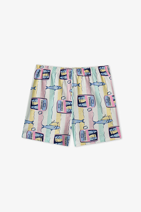 Pastel Yellow Girls Sardines Cat 2in1 Pajama Set - 11