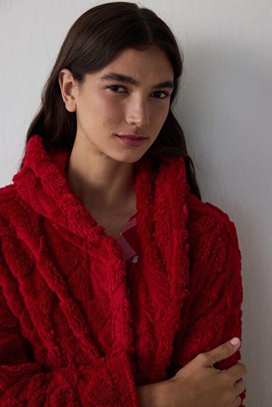 Kırmızı Good Mood Kapüşonlu Sabahlık - 2