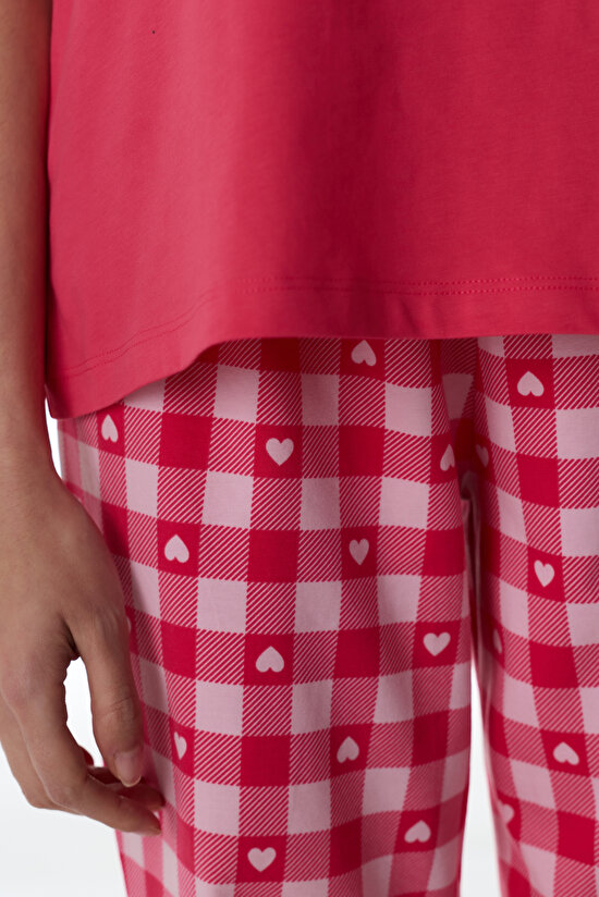 Fuchsia Pink Hearts Pants Pajama Set - 5