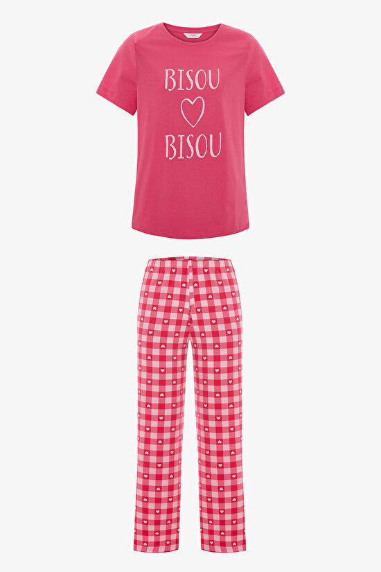 Fuchsia Pink Hearts Pants Pajama Set - 7
