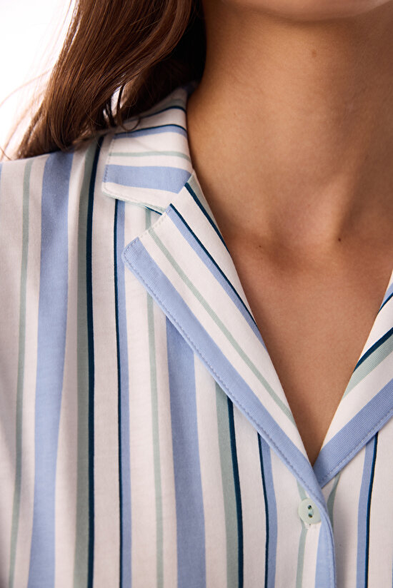 Light Grey Cool Stripes Shirt & Pants Pajama Set - 3