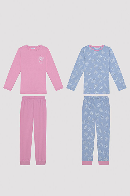 Kız Çocuk Fosil Çok Renkli 2li Pijama Takımı - 1