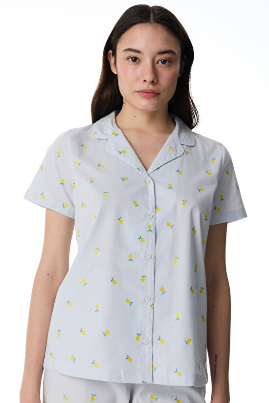 Açık Mavi Lemons Gömlek Pantolon Pijama Takımı - 2