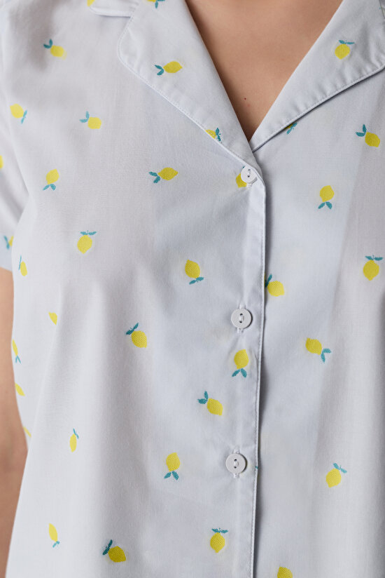Açık Mavi Lemons Gömlek Pantolon Pijama Takımı - 3