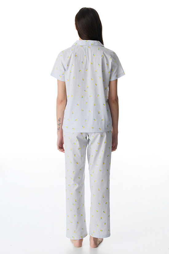 Açık Mavi Lemons Gömlek Pantolon Pijama Takımı - 4