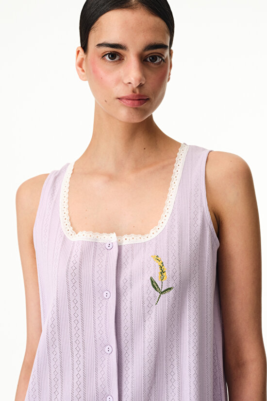 Lila Blossom Solid Pamuklu Gecelik - 3