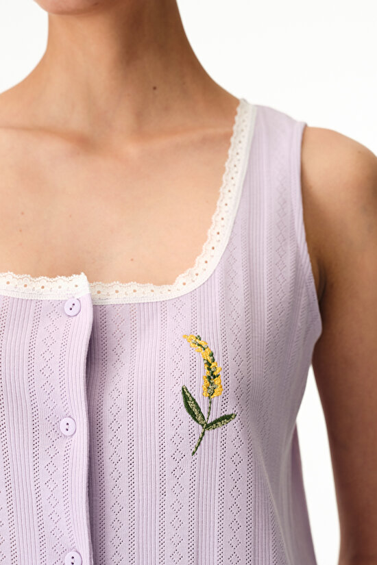 Lila Blossom Solid Pamuklu Gecelik - 4