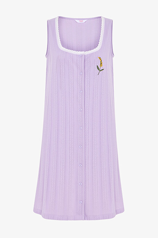 Lila Blossom Solid Pamuklu Gecelik - 6