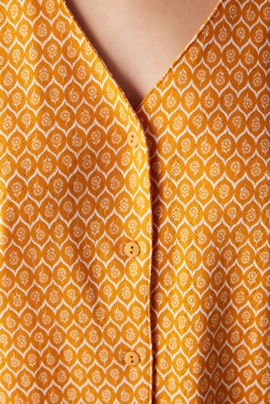 Flora Orange Sarı Kapri Pijama Takımı - 4