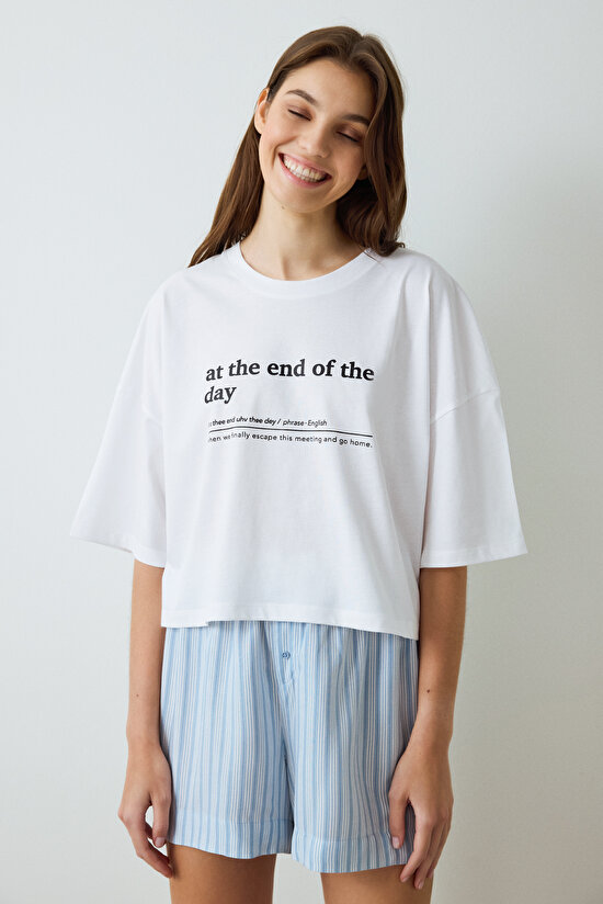 Açık Mavi Lilah Çizgili Şort Pijama Altı - 4