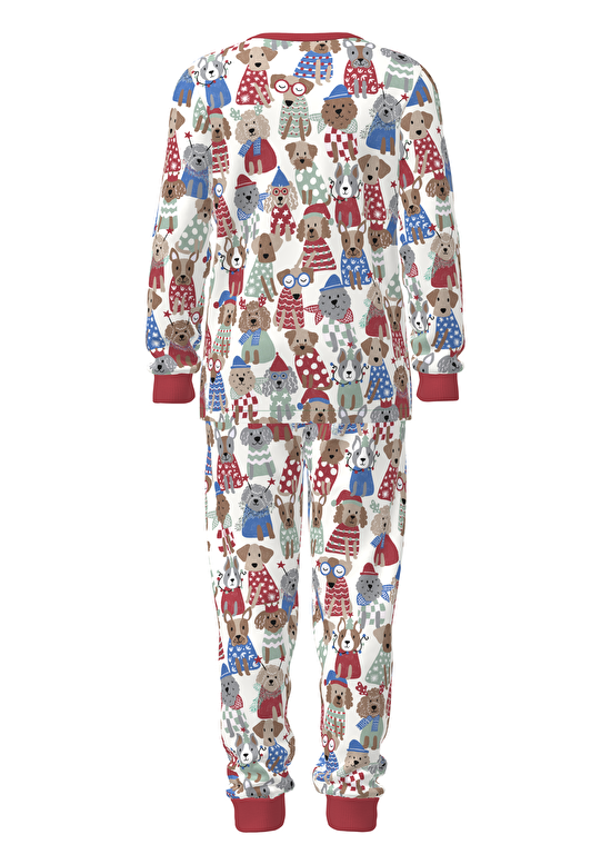 Kırık Beyaz Erkek Çocuk Köpek Desenli Uzun Kollu Pijama Takımı - 4