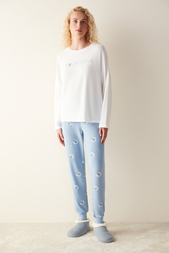 Moon Yoga Sweatshirt Kırık Beyaz Pijama Üstü - 1