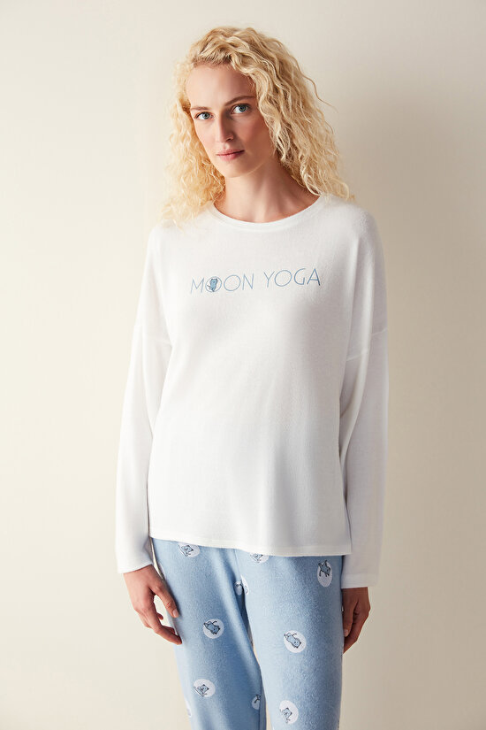 Moon Yoga Sweatshirt Kırık Beyaz Pijama Üstü - 2