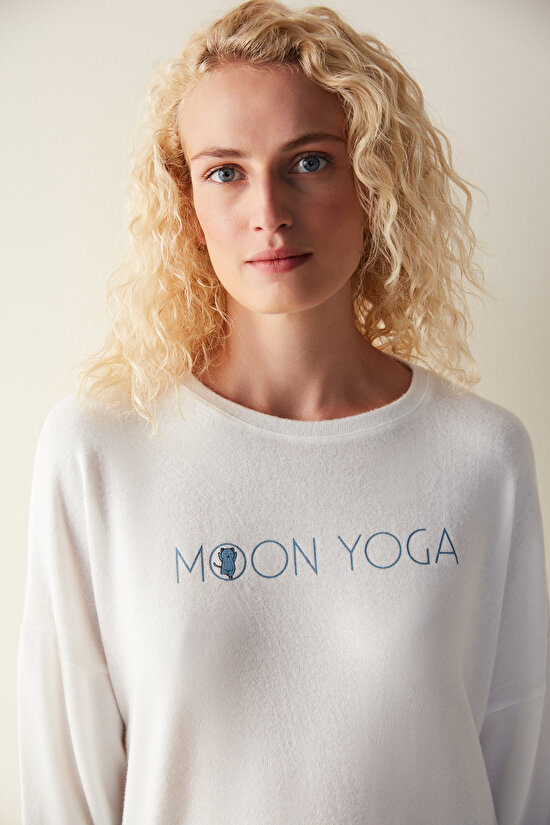 Moon Yoga Sweatshirt Kırık Beyaz Pijama Üstü - 3