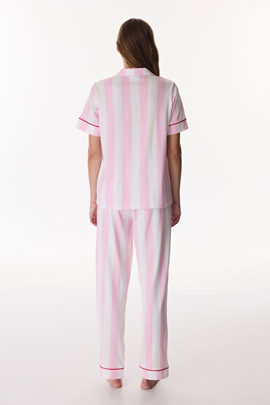 Pembe Happy Mood Gömlek Pantolon Pijama Takımı - 5
