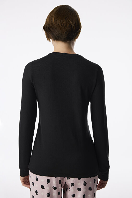 Black Moody Animal Print Long Sleeve Pyjama T-Shirt - 3