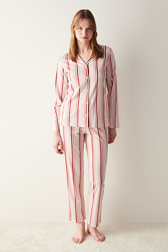 Colored Stripes Gömlek Pantolon Çok Renkli Pijama Takımı - 1