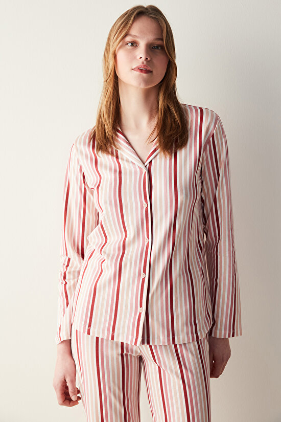 Colored Stripes Gömlek Pantolon Çok Renkli Pijama Takımı - 3