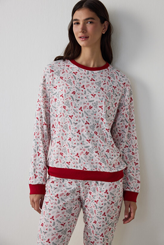 Açık Pembe Merry Season Bisiklet Yaka Uzun Kollu Termal Etkisi Pijama Takımı - 3