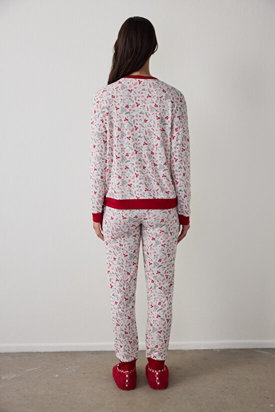 Açık Pembe Merry Season Bisiklet Yaka Uzun Kollu Termal Etkisi Pijama Takımı - 5