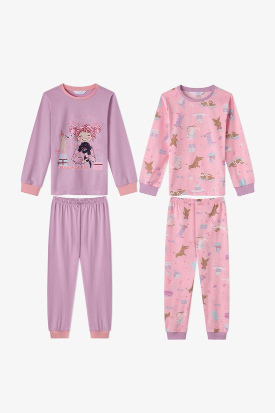 Kız Çocuk Pembe Season Fun Pamuklu Uzun Kollu 2'li Pijama Takımı - 1