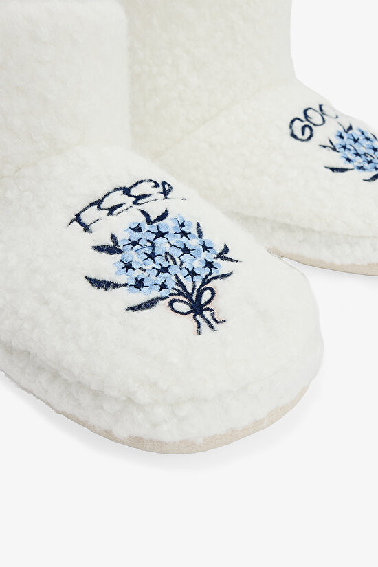 Kırık Beyaz Feel Good Slogan Nakışlı Ev Patiği - 3