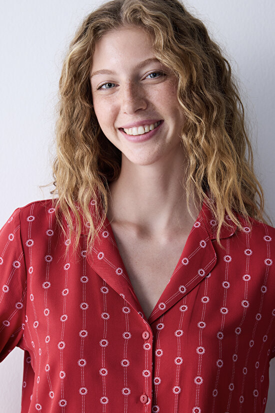 Çok Renkli Red Floral Pantolon Pijama Takımı - 3