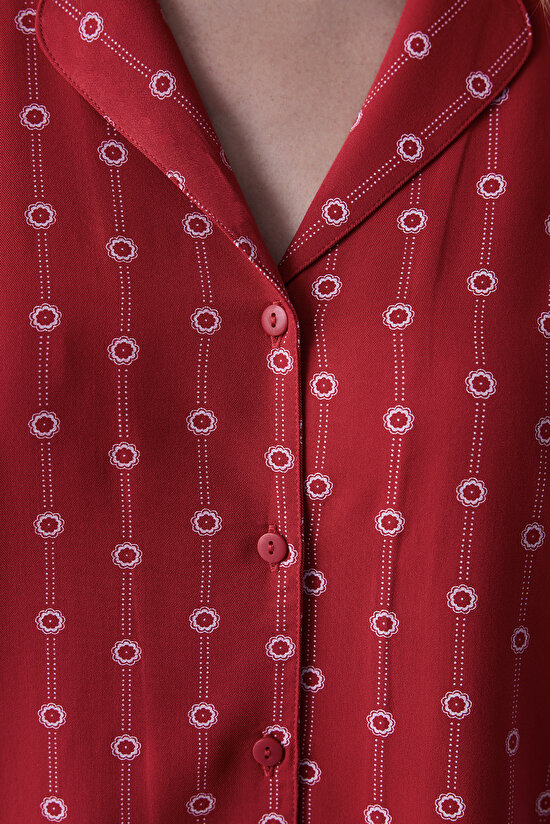 Çok Renkli Red Floral Pantolon Pijama Takımı - 4