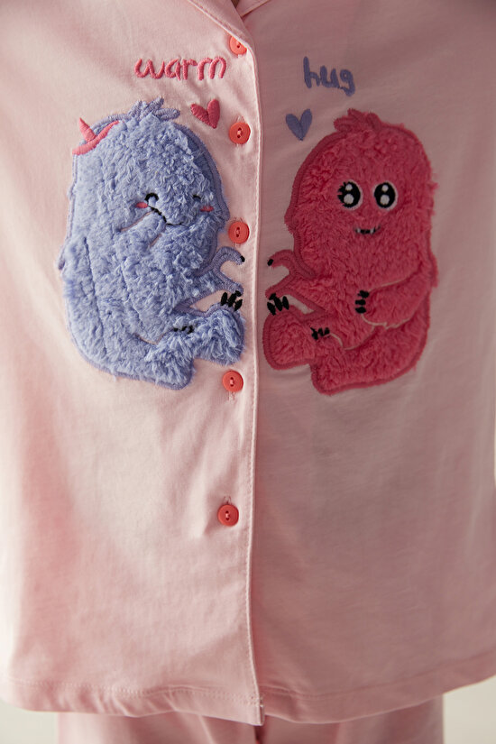 Kız Çocuk Warm Hug Pembe Pijama Takımı - 4