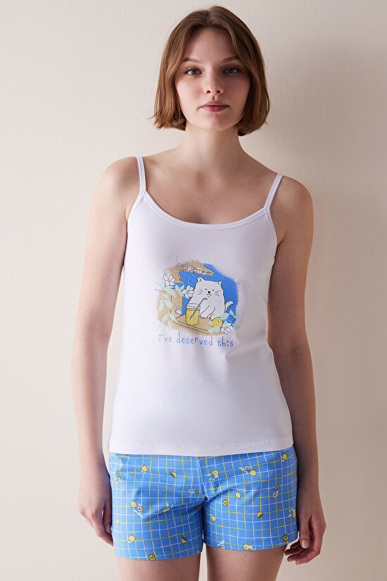 Spring Gingham Çok Renkli Şortlu Pijama Takımı - 1