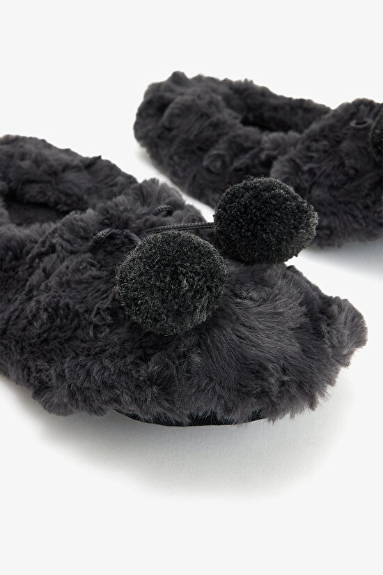 Gri Cozy Ponponlu Ev Patiği - 3