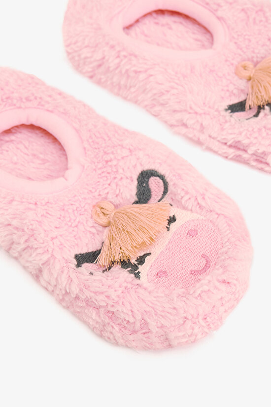 Gül Kurusu Kız Çocuk İnek Nakışlı Kaymaz Tabanlı Ev Patiği - 3