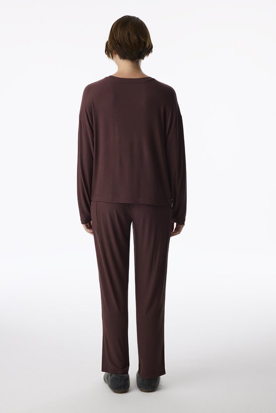 Kahverengi Country Club Çizgili Pantolon Uzun Kollu Pijama Takımı - 3