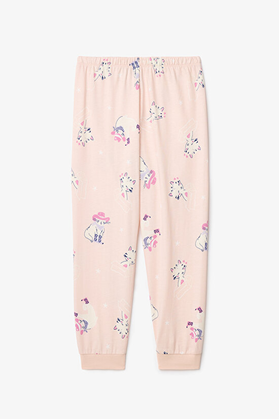 Kız Çocuk Meowdy Kedi Desenli Pamuklu 2'li Uzun Kollu Pijama Takımı - 4