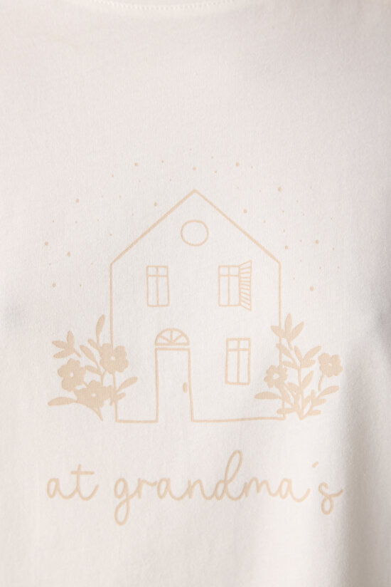 Pamuklu Floral Kırık Beyaz Tişört Pijama Üstü - 5