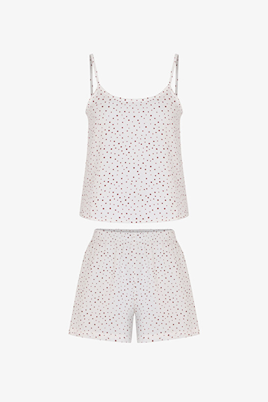 Kırık Beyaz Fiona Muslin Puantiye Desenli Şort Pijama Takımı - 1