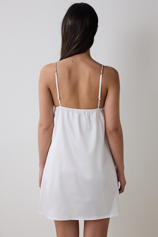 Bridal Delicate Saten Kırık Beyaz Gecelik - 4