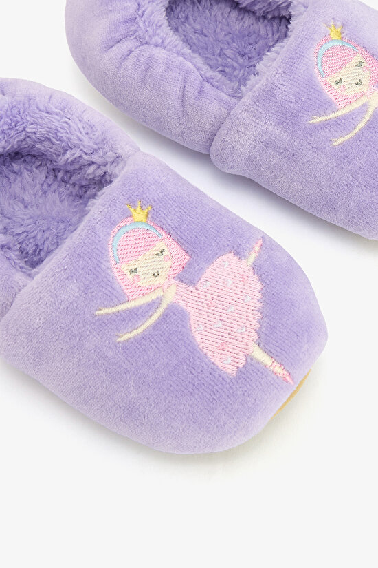 Purple Girls Ballerina Pattern Embroidered Slippers - 3