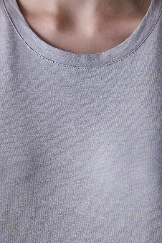 Pamuklu Chloe Solid Gri Tişört Pijama Üstü - 3