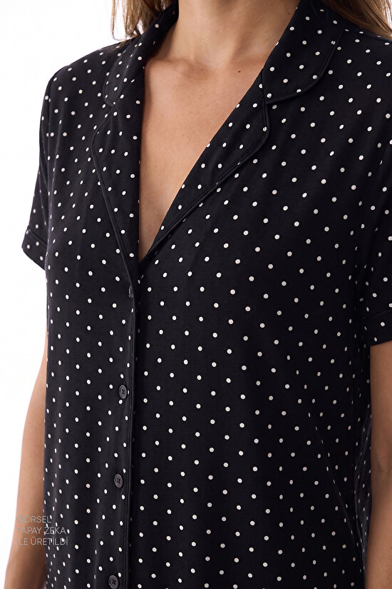 Black White Dots Shirt & Pants Pajama Set - 3