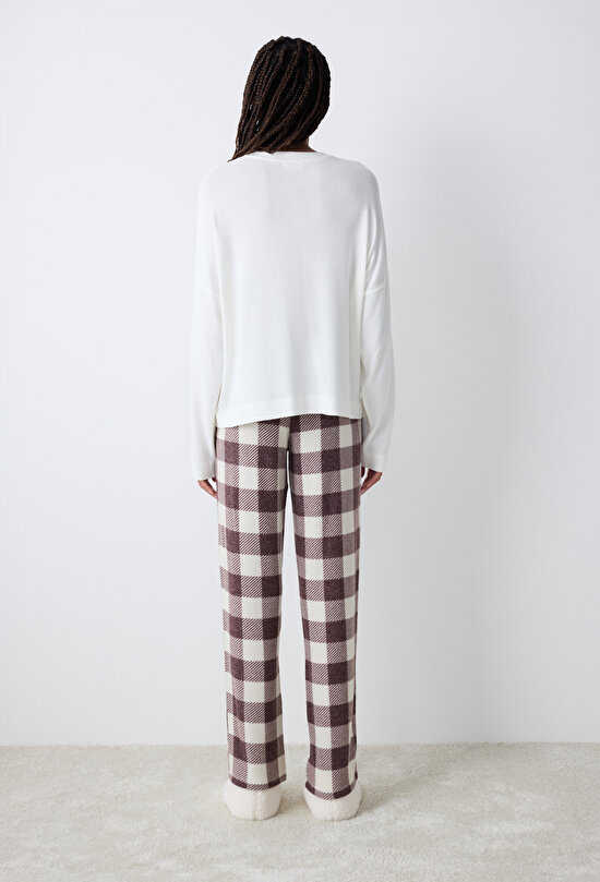 Cute Bear Ekru Sweatshirt Pijama Üstü - 3