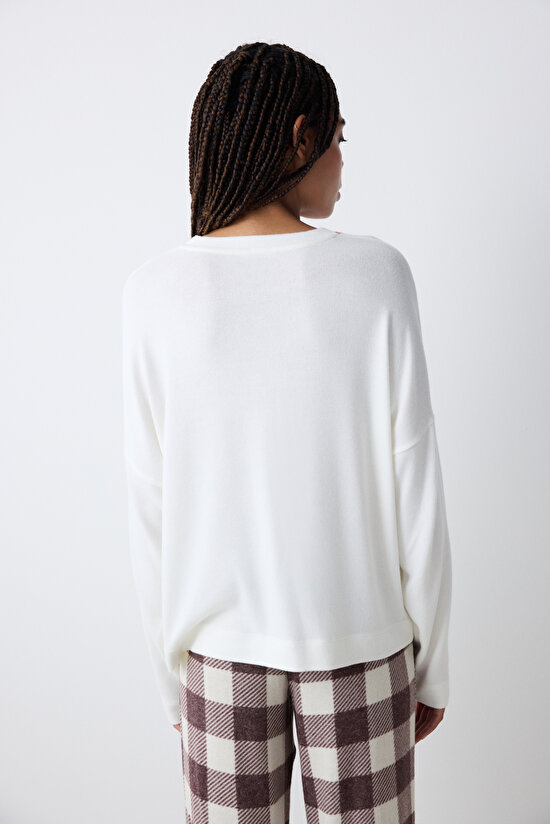 Cute Bear Ekru Sweatshirt Pijama Üstü - 4