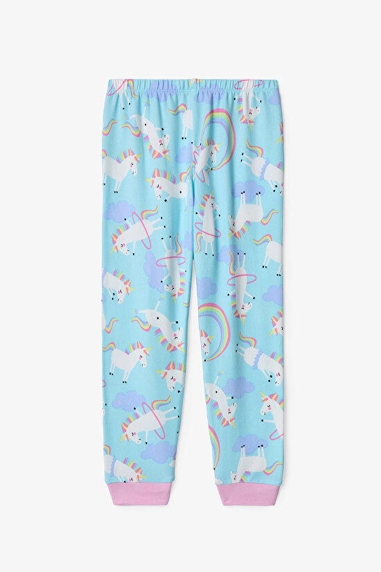 Light Blue Girls Unicorn Patterned Pajama Set - 3