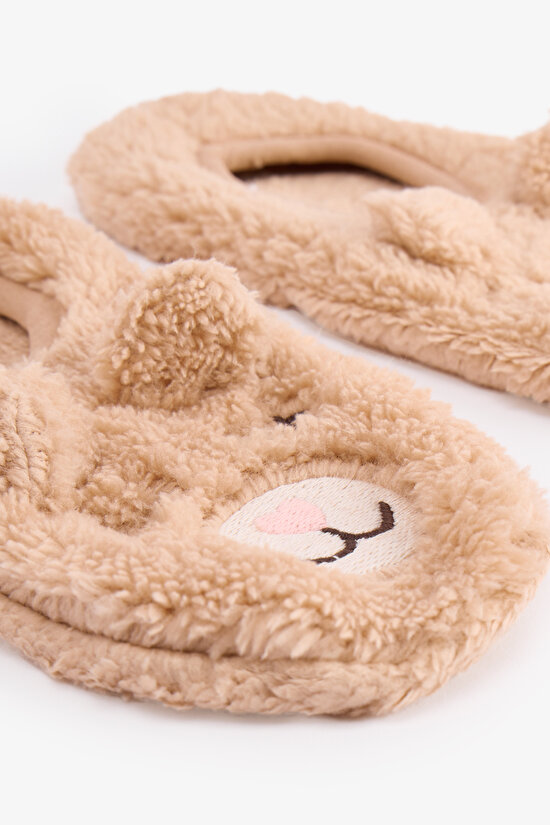 Beige Happy Bear Slipper Socks - 3