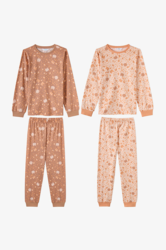 Girls' Cute Leopard Long Sleeve 2 Pack Pyjama Set - 1