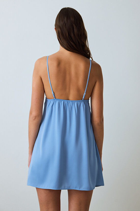 Mavi Luna Dantelli V Yaka Saten Gecelik - 4