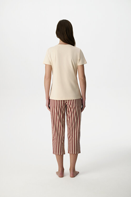 Pastel Bej Ent Buongiorno Pamuklu Kapri Pijama Takımı - 7