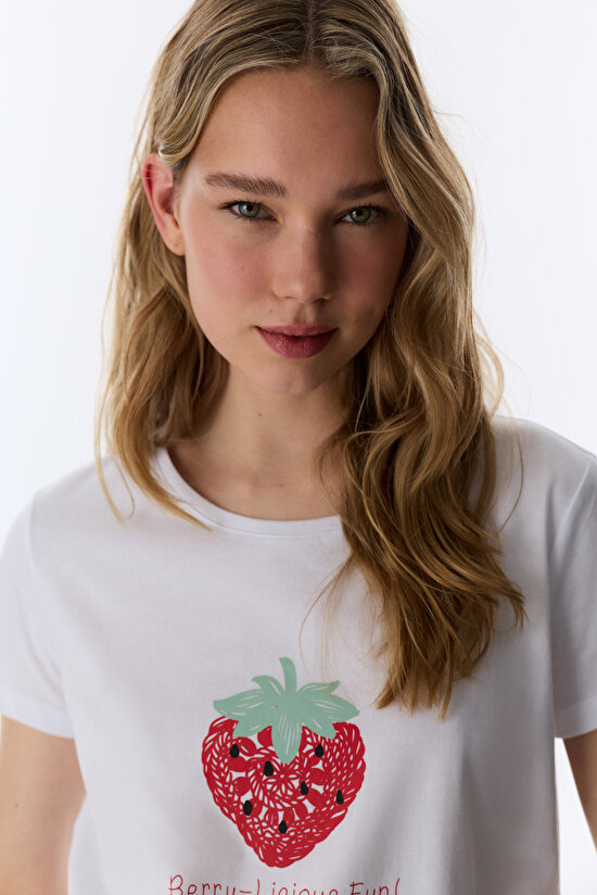 Optik Beyaz Berry-Licious Şortlu Pijama Takımı - 3