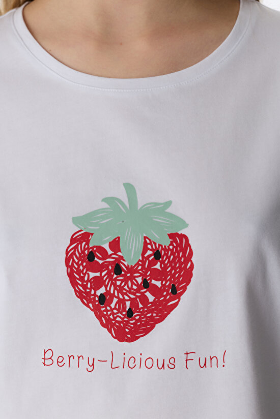 Optik Beyaz Berry-Licious Şortlu Pijama Takımı - 4