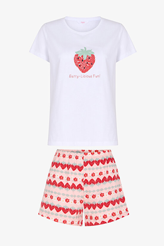 Optik Beyaz Berry-Licious Şortlu Pijama Takımı - 6